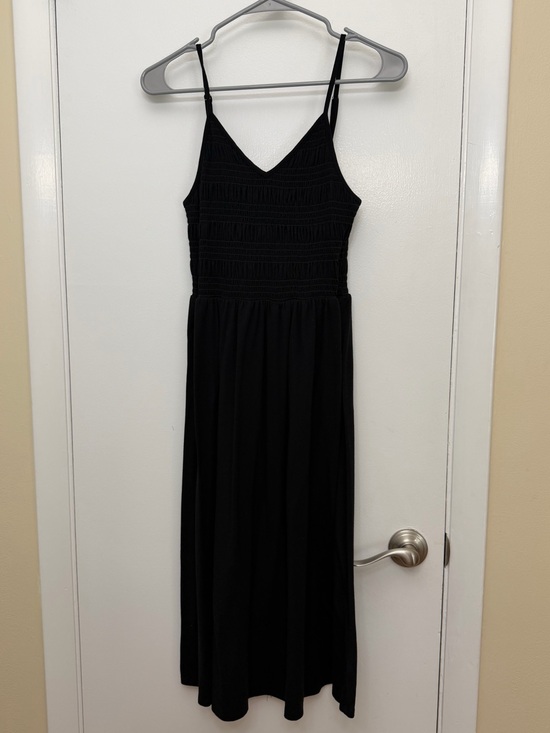 Alya Dresses & Skirts - Black Strappy Shirred Top Midi Dress